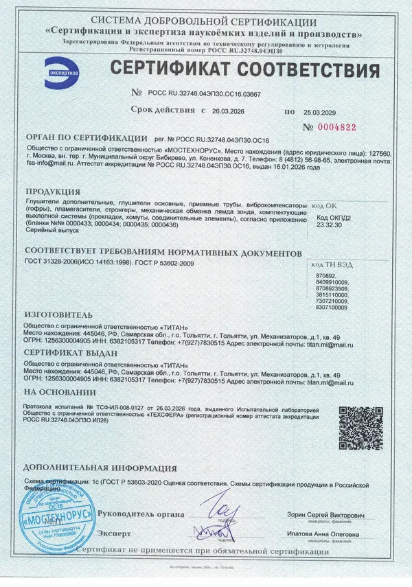 Сертификат соответствия: Основной лист